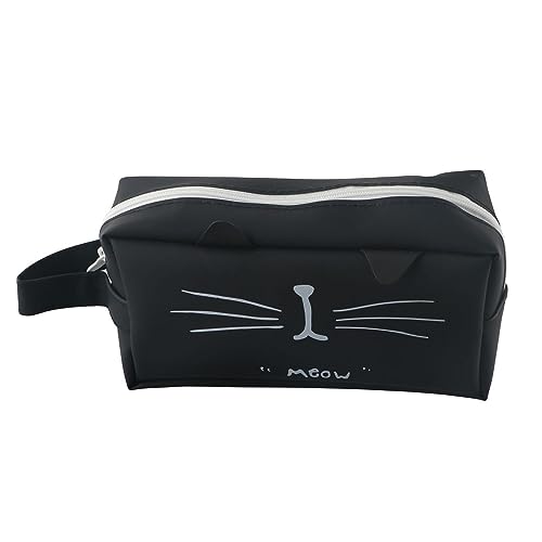 Leadigol Stift-Federmäppchen, schwarze Katze, großes Fassungsvermögen, niedliche Katze, Reißverschluss, Stifttasche, Tier-Schreibwaren-Kasten, Kosmetiktasche von Leadigol