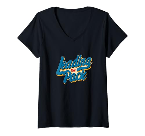 Damen Tolles Statement zum Leading The Pack Emblem T-Shirt mit V-Ausschnitt Damen Tolles Statement zum Leading The Pack Emblem T-Shirt mit V-Ausschnitt von Leading Outfit