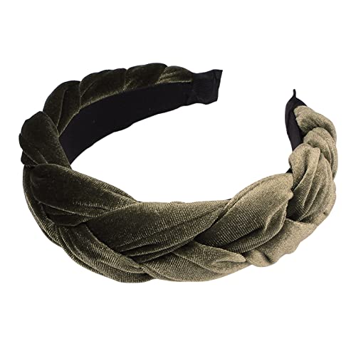 Damen-Stirnband, geflochten, Twist-Geschenk, Kopfbedeckung, einfarbig, breiter erhöhter Samt-Haarreifen, Styling-Werkzeug Dunkelgrün von Leadrop