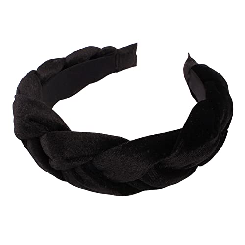 Damen-Stirnband, geflochten, Twist-Geschenk, Kopfbedeckung, einfarbig, breiter erhöhter Samt-Haarreifen, Styling-Werkzeug Schwarz von Leadrop