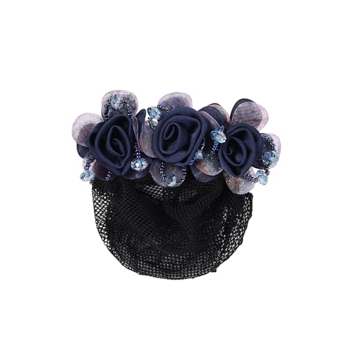 Dutt Snood Haarnetz Dünne Blume Dekor Elastisch Anti-Rutsch Perfektes Accessoire für Frauen Krankenschwestern Stewardessen Geschenk Mama Styling Marineblau von Leadrop