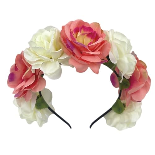 Haarband mit Blumendesign, Kunstblumen, Kunstrosen, Retro-Stil, Kronen-Stirnband für Damen, mehrfarbig von Leadrop