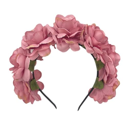 Haarband mit Blumendesign, Kunstblumen, Rosen-Imitat, Retro-Stil, Kunstblumen-Dekor, Krone, Stirnband für Damen, Wassermelonenrot von Leadrop