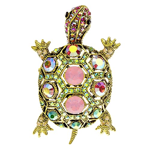 Strass-Brosche Schildkröte Vintage Schildkröte Pin mit bunten Kunstkristallen Tierthemen Schmuck für Frauen antiallergen Anti-Rost perfekte Kleidung, goldfarben, S von Leadrop