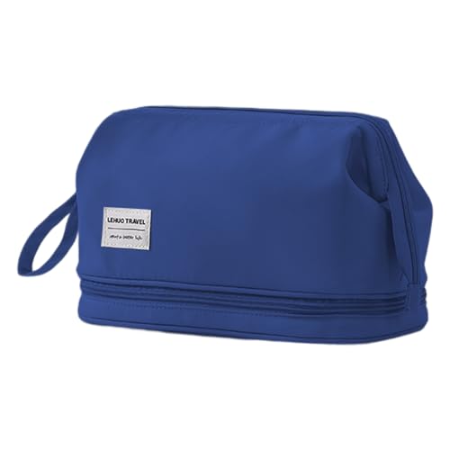 Tragbare Make-up-Tasche, leichte Kosmetiktasche, Make-up-Tasche, tragbare Reise-Kosmetik-Aufbewahrungstasche, leicht, mit Reißverschluss, Make-up-Tasche, marineblau, L von Leadrop