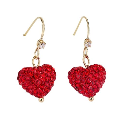 Damen-Ohrringe, 1 Paar Damen-Haken-Ohrringe, künstlicher Kristall, rotes Herz, Glitzer, Anhänger, baumelnde Ohrringe, Schmuck, Geschenk, Wie beschrieben, Kein Edelstein von Leadthin