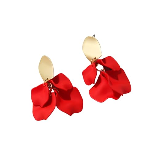 Damen-Ohrringe, 1 Paar Retro-Rosenblüten-Ohrringe, langer Stil, übertriebene baumelnde Ohrringe, leuchtende Farben, Schmuckzubehör, Wie beschrieben, Kein Edelstein von Leadthin