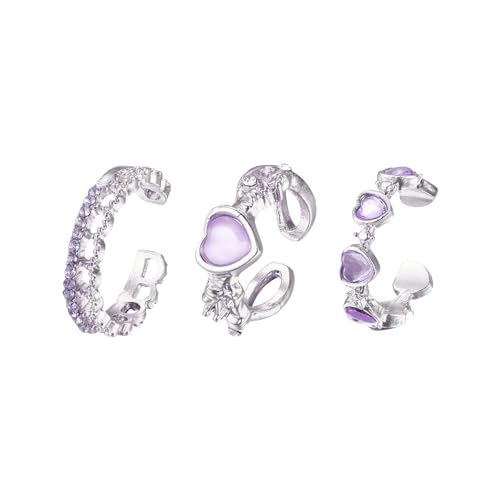 Damenring-Set, künstlicher Opal, Herzform, hohl, verstellbar, offener Ring, Abschlussball, Party, Damen-Fingerringe, Geburtstagsgeschenk, poliert, 3 Stück, Wie beschrieben, Kein Edelstein von Leadthin