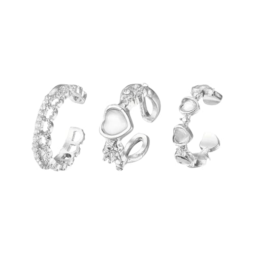 Damenring-Set, künstlicher Opal, Herzform, hohl, verstellbar, offener Ring, Abschlussball, Party, Damen-Fingerringe, Geburtstagsgeschenk, poliert, 3 Stück, Wie beschrieben, Kein Edelstein von Leadthin