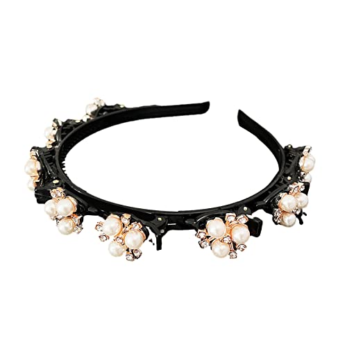 Glänzende Strass-Kunstperlen, Blumen-Dekoration, Damen-Stirnband, rutschfest, elastisch, doppellagig, Pony-Clips, Haarreifen, Haar-Accessoires von Leadthin