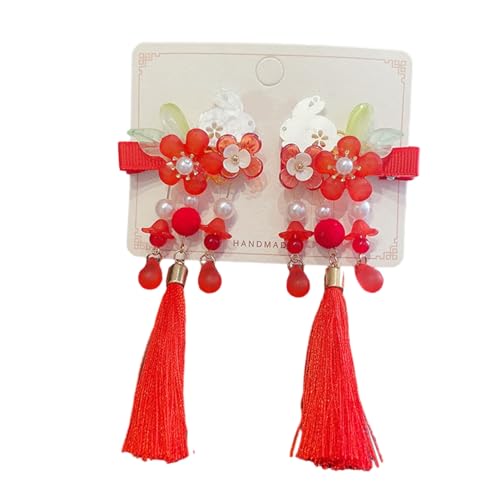 Haarschmuck, 1 Paar Mädchen Haarnadeln Chinesischen Stil Lange Quaste Blume Perlen Bogen Dekor Anti-Rutsch Festliche Foto Prop Neujahr Haar Dekoration Haar von Leadthin
