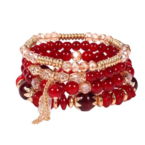 Leadthin 4 Stück/Set Boho Kunstachat Perlen Quaste Kette Charm Perlen Armband Damen Schmuck von Leadthin