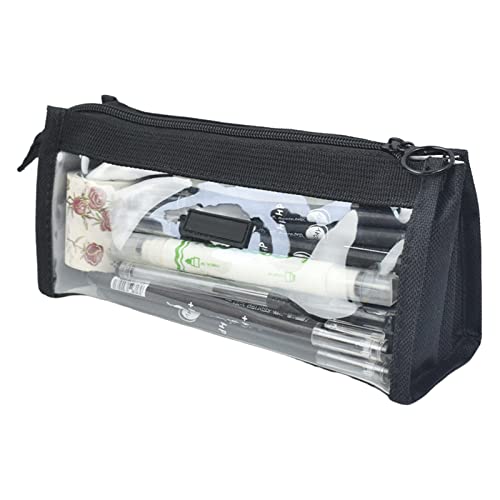 Leadthin Stiftebeutel 6 Schichten Transparent Sichtbar Wasserdicht Schmutzdicht Reißverschluss Jungen Mädchen Bleistift Schreibwaren Tasche Etui Student Supplies, Schwarz , Schulranzen-Set von Leadthin