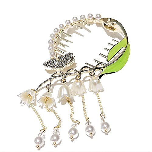 Pferdeschwanz Haarspange Grünes Blatt Blume Quasten Kunstperlen Elegant Chinesischer Stil Haarschmuck Strass Eingelegt Frauen Haarknoten von Leadthin