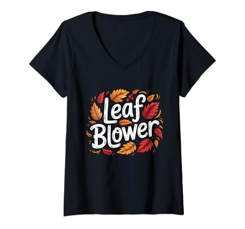 Damen Laubbläser Herbstsaison Fallende Blätter Reinigung Gartenarbeit T-Shirt mit V-Ausschnitt von Leaf Blower Autumn Season Falling Leaves Cleanup