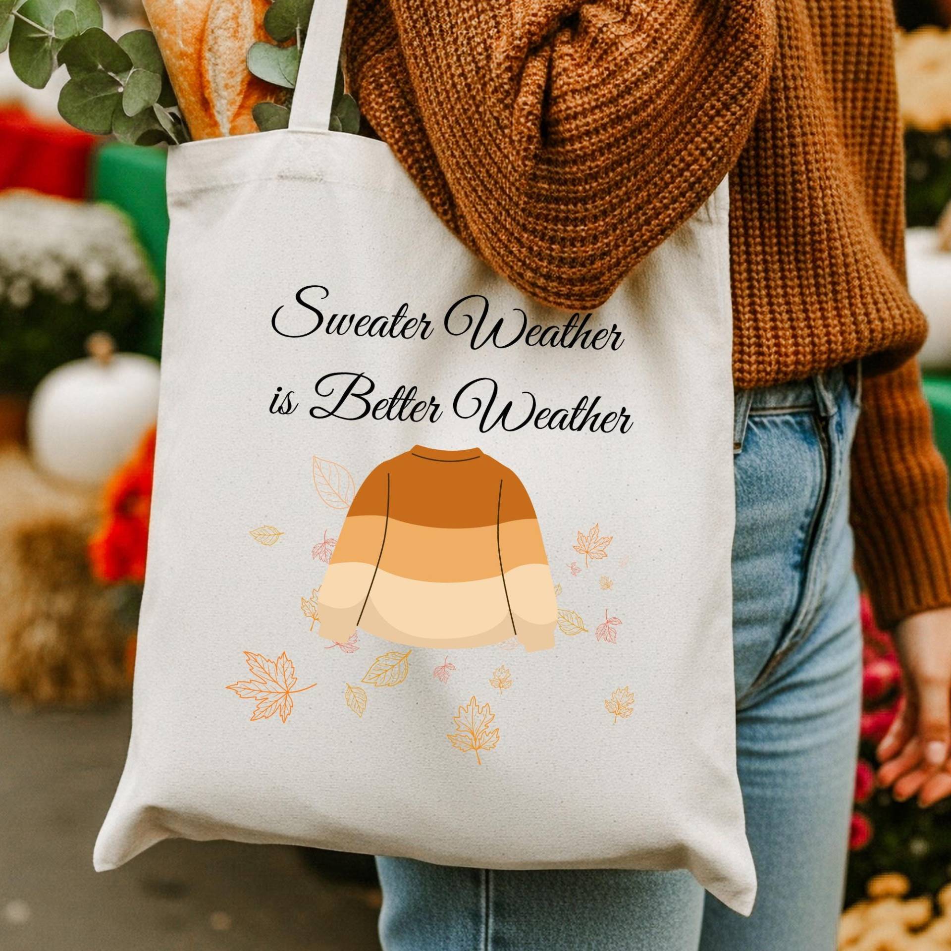 Tote Bag Sweater Weather Is Better Weather-Cozy Fall Aesthetic Canvas Bag - Shopping With Print-Gift Idea For Her-Pumpkin-Season Tote Bag Sweater Weather Is Better Weather-Cozy Fall Aesthetic Canvas Bag - Shopping With Print-Gift Idea For Her-Pumpkin-Season von LeafAndLinenDesign