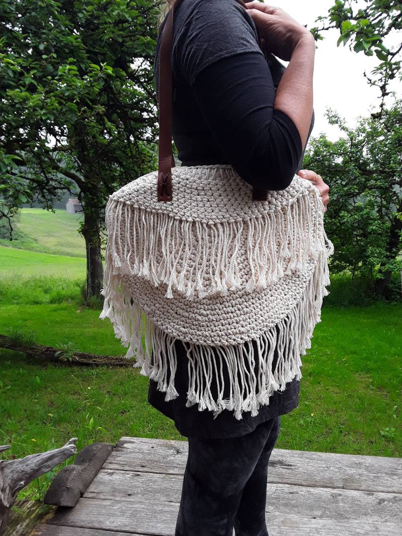 Große Shopping-Tasche Aus 100% Baumwolle in Makramee Handgeknüpft von LeafFamilyDE