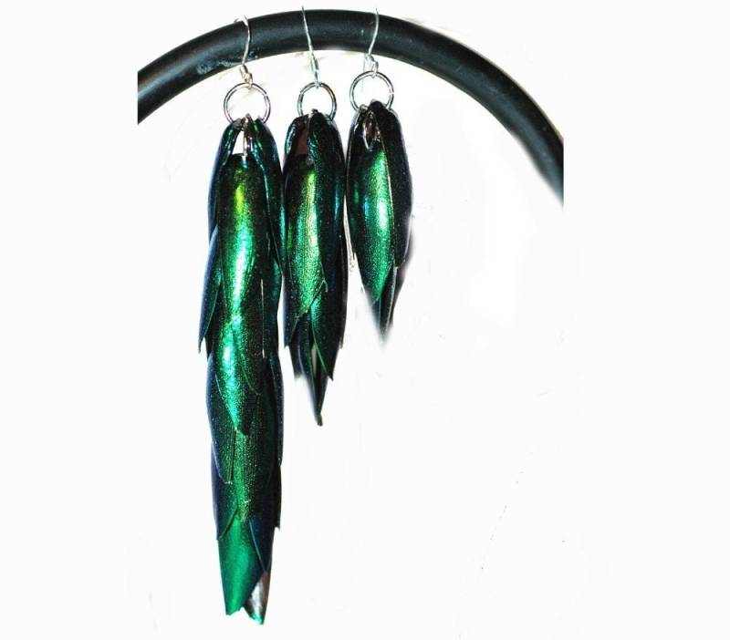 Grüne Käfer Flügel Ohrringe Irisierender Chainmaille Statement Schmuck von LeafLee
