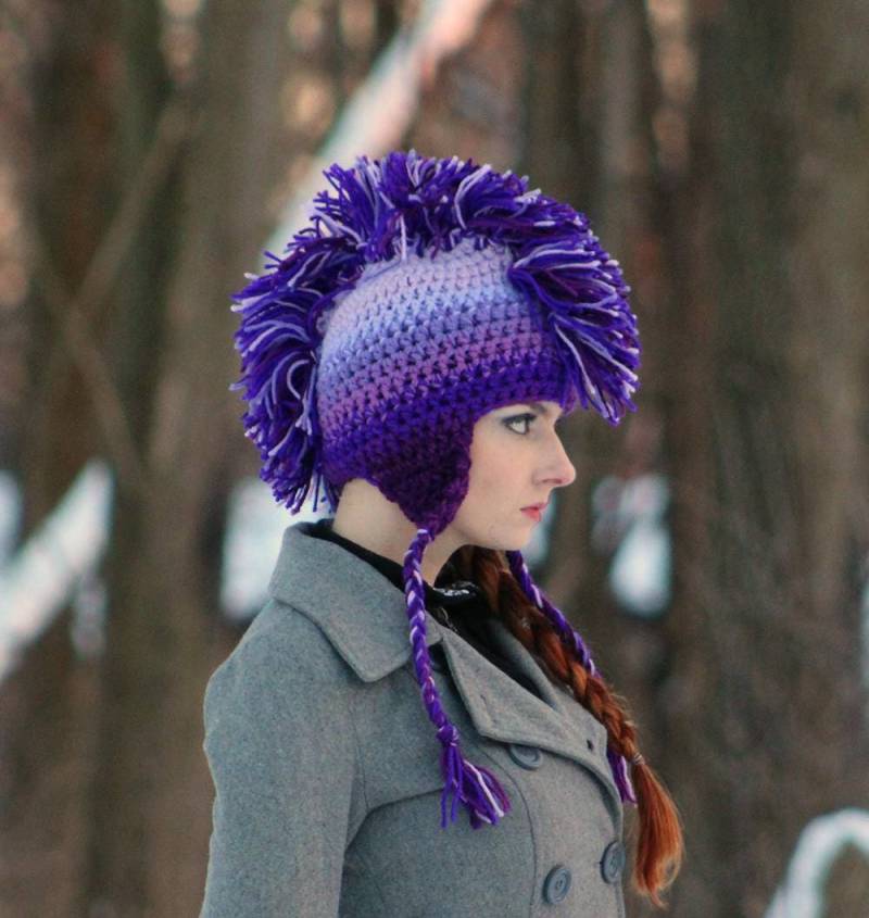 Lila Ombre Häkeln Mohawk Ohr Klappen-Hut von LeafLee