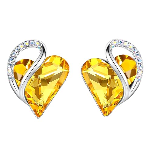 Leafael Infinity Liebe Herz Geburtsstein Ohrringe für Frauen, Kristall-Ohrstecker mit Premium-Kristallen, Allergie-freien Schmuck für Frauen mit Geschenk-Box, Silber-Ton Geburtsstein damenohrringe von Leafael