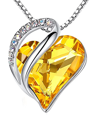 Leafael Birthstone Halskette für Damen, Halskette für Frauen mit heilenden Kristallen, Citrin Gelb für November, Allergiefreie kette damen mit Geschenkbox inklusive von Leafael