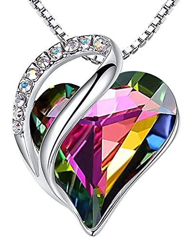 Leafael Birthstone Halskette für Damen | Halskette für Frauen mit heilenden Kristallen | Allergiefreie Anhänger Halskette mit Geschenkbox inklusive| Regenbogen Schwarz zum Schutz von Leafael