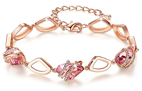 Leafael Wunschstein Kristall Link Charme Armband Damen, Geburtsstein Armbänder mit Heilung Kristalle, Schmuck Damen mit Geschenkbox, Silber-Ton oder Rose Gold plattiert Armbänder für Frauen von Leafael