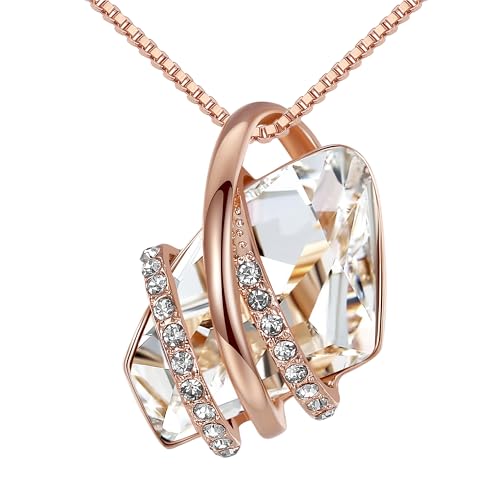 Leafael Wunschstein Halskette Damen, Halsketten für Frauen mit Geburtsstein Kristalle, Schmuck für Frauen mit Geschenk-Box, Allergie-frei Geburtsstein kette damen, Anhänger Silber-Ton oder Rose Gold von Leafael