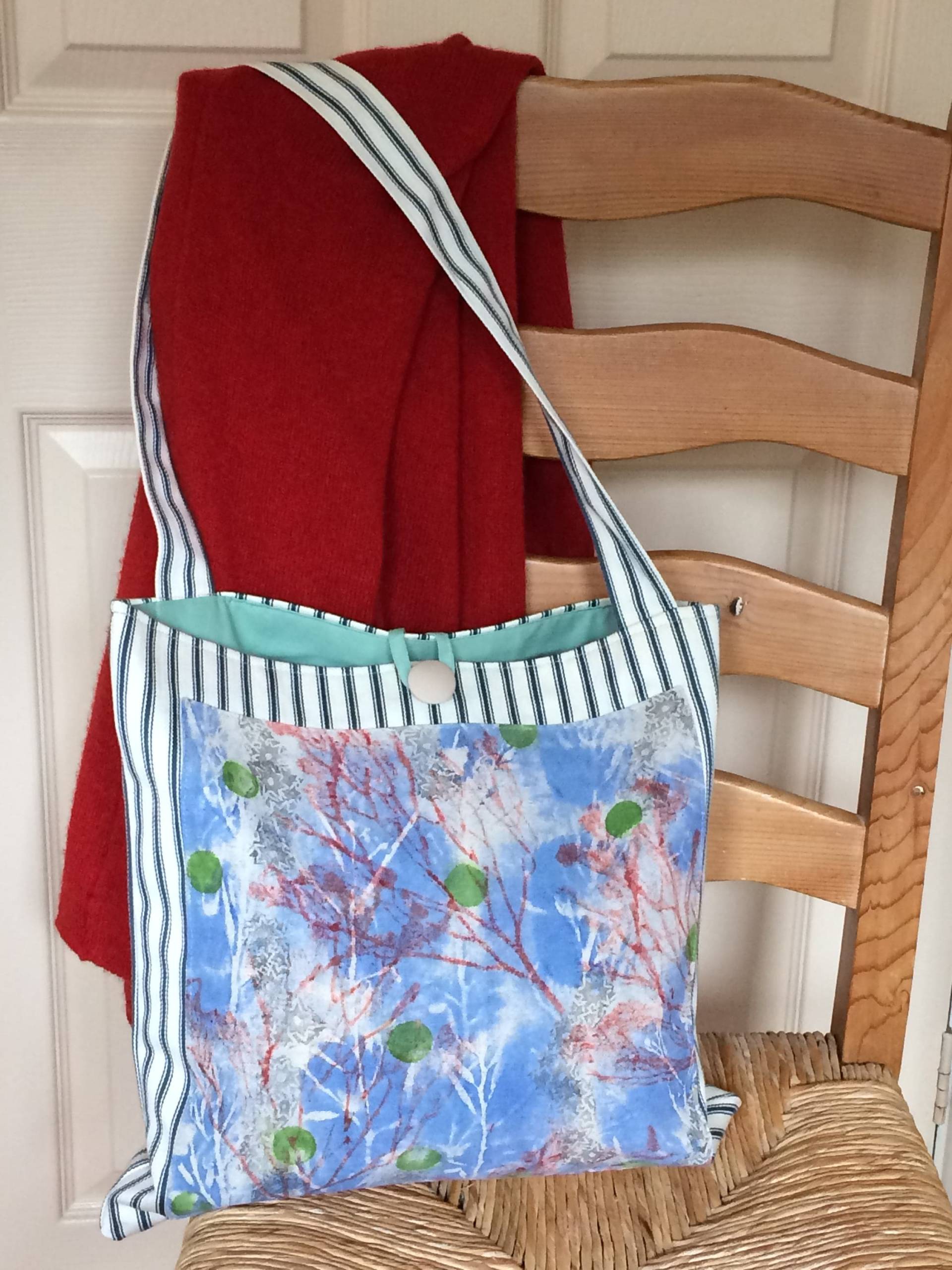 Gestreifte Baumwolltasche Handbedrucktes Seegras-Design, Wiederverwendbare Einkaufstasche Gestreifte Baumwolltasche Handbedrucktes Seegras-Design, Wiederverwendbare Einkaufstasche von LeafandLaceDesign