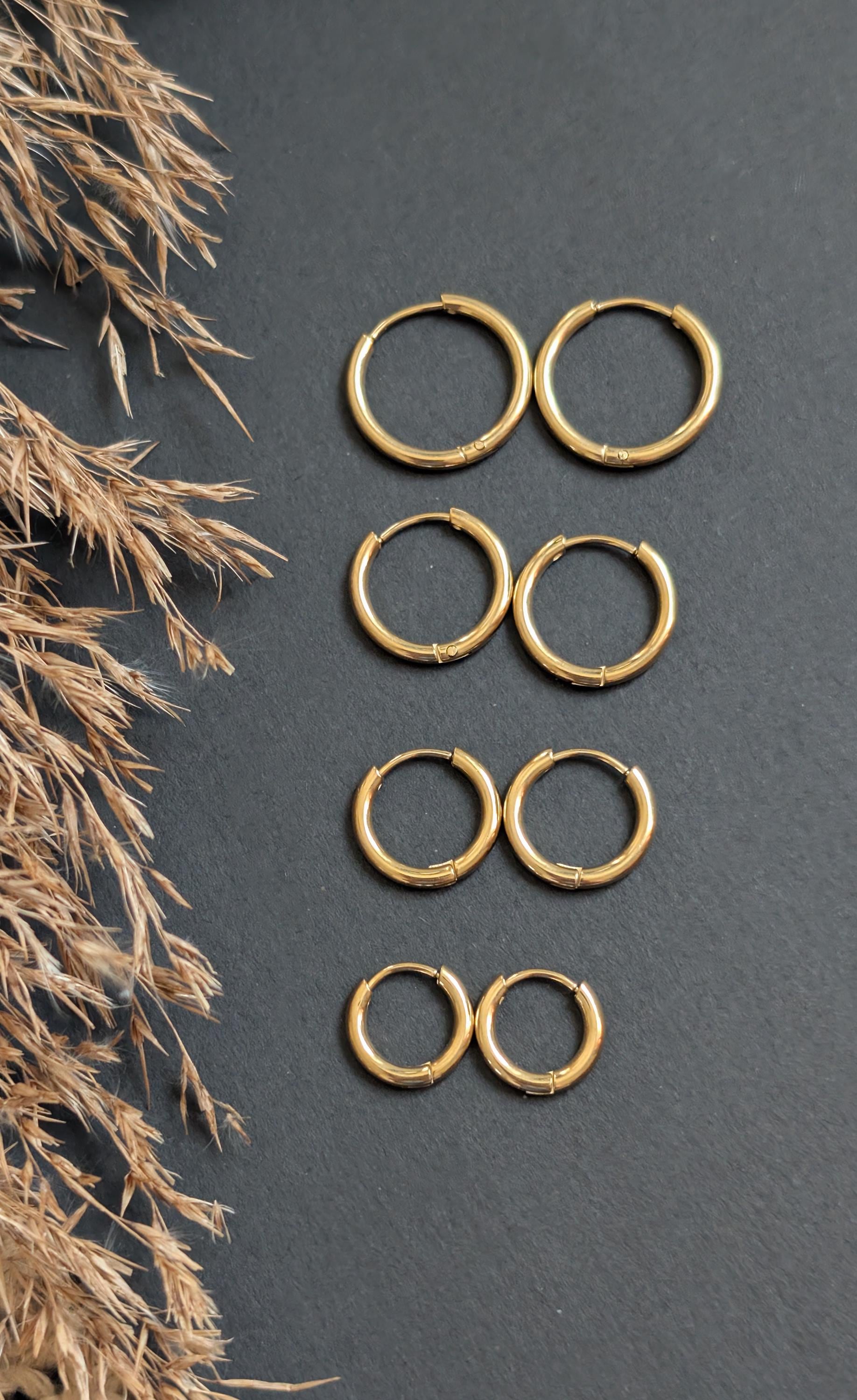 Creolen Gold Silber Edelstahl Schlichte Boho Clicker von Leafberries