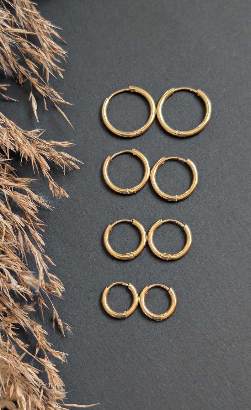 Creolen Gold Silber Edelstahl Schlichte Boho Clicker von Leafberries