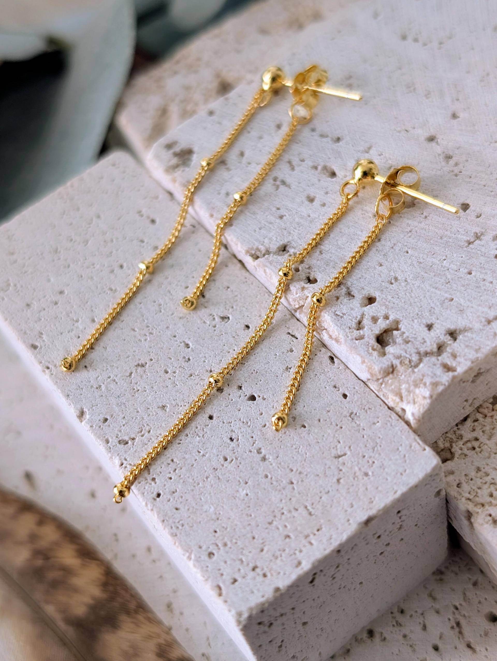 Ketten Ohrringe Gold Silber Mit Kette Rückteil Ohrring Ear Cuff von Leafberries