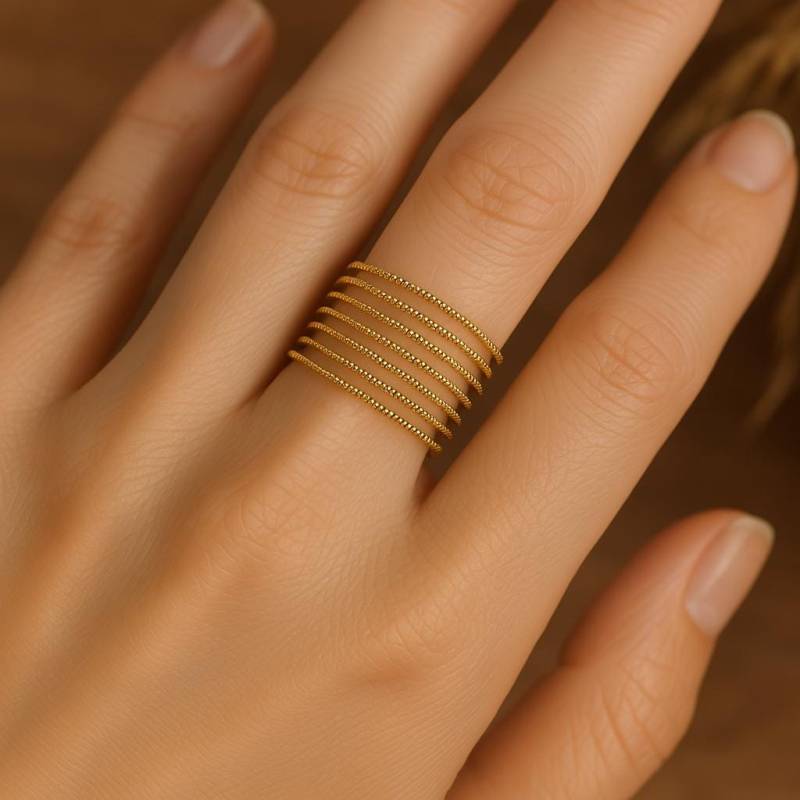 Mehrreihiger Boho Ring Breit Edelstahl Vergoldet Verstellbar Statement Gold Breiter Offener von Leafberries
