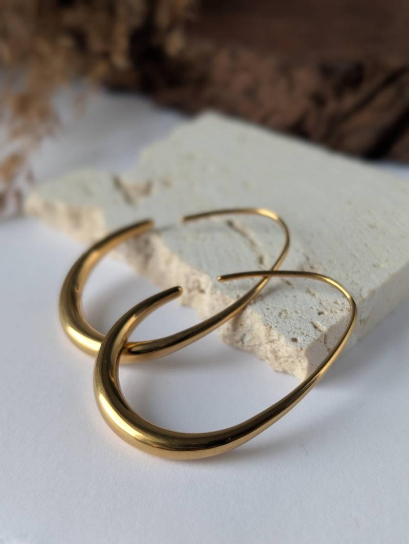 Ovale Creolen Gold Silber 18 K Vergoldete Tropfen Große Bogencreolen von Leafberries