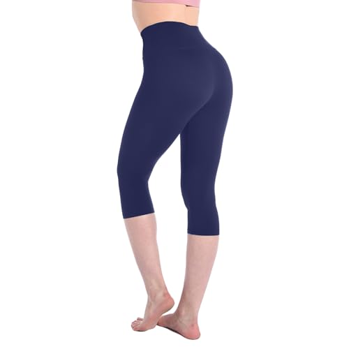 Leafigure Leggings Damen High Waist - 3/4 Leggins Blickdicht Marineblau für Sport Gym Yoga S-M von Leafigure