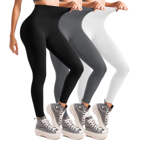 Leafigure Leggings Damen High Waist Leggins für Sport Gym Yoga 3 Packs 3Colors-LXL von Leafigure
