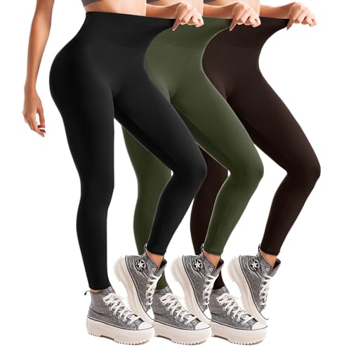 Leafigure Leggings Damen High Waist Leggins für Sport Gym Yoga 3 Packs 3Colors-XXL von Leafigure