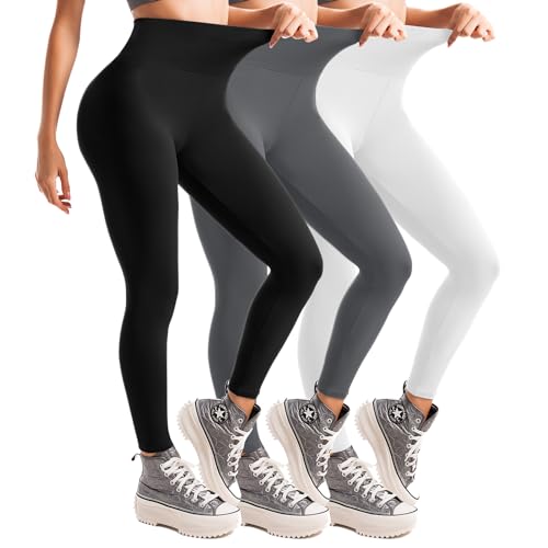 Leafigure Leggings Damen High Waist Leggins für Sport Gym Yoga 3 Packs 3Colors-XXL von Leafigure