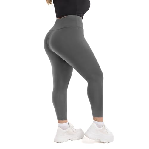 Leafigure Leggings Große Größen Damen High Waist, Blickdicht Grau Plus Size Leggings Damen für Sport Gym 2XL von Leafigure