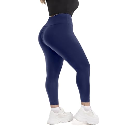 Leafigure Leggings Große Größen Damen High Waist, Blickdicht Navyblau Plus Size Leggings Damen für Sport Gym 3XL von Leafigure