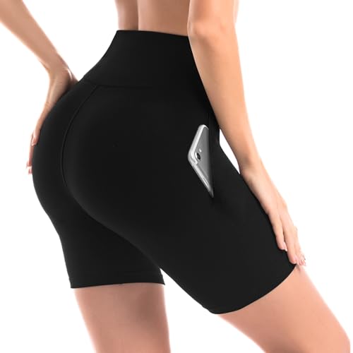 Leafigure Leggings with Pockets Kurze Leggings Damen, Radlerhose Damen Blickdichte Tummy Control Leggings für Workout Yoga Schwarz LXL von Leafigure