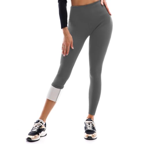 Leafigure Thermo Leggings Damen Gefüttert High Waist Blickdicht Fleece Thermohose für Outdoor Winter Sportleggins Grau XL von Leafigure