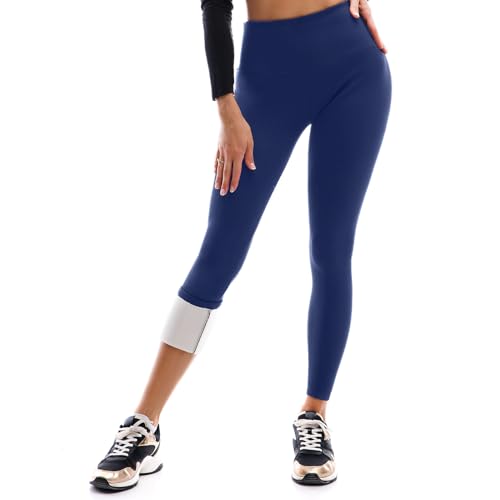 Leafigure Thermo Leggings Damen Gefüttert High Waist Blickdicht Fleece Thermohose für Outdoor Winter Sportleggins Navyblau M von Leafigure