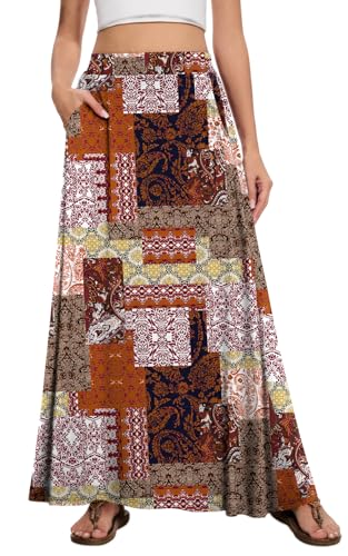Leafsay Maxi-Sommerrock für Damen, A-Linie, elastisch, hohe Taille, fließender Rock mit Taschen, Farbblock-Mix, Groß von Leafsay