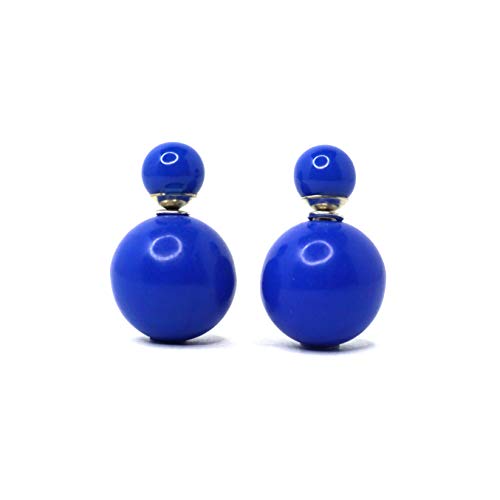 LeahMaria Doppel Perlen Ohrringe Front-Back Kugel Bonbonfarben 2 Stück (Blau) von LeahMaria