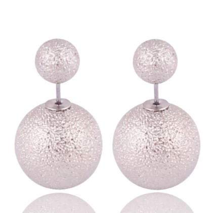 LeahMaria Doppel Perlen Ohrstecker Front Back Kugel edle Textur (Silver) von LeahMaria