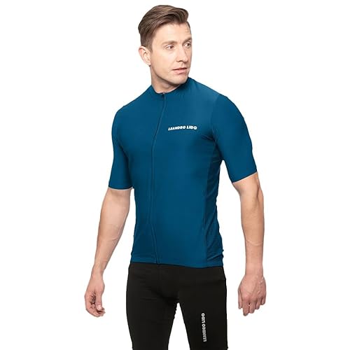 Leandro Lido Herren Radsport Kurzarm/Langarm Trikot, mit Mesheinsätze für optimale Belüftung, verlängerter Rücken mit gummiertem Saum im Inneren für optimalen Sitz (M, Kurzarm Trikot blau) von Leandro Lido