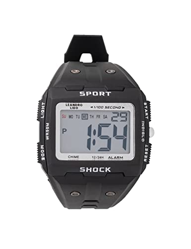 Leandro Lido Unisex Sport Uhr - Digitales 12-Bit-Display mit Stoppuhr, Alarm und Stundensignal-Funktion - Wasserdicht bis 3 ATM - Geeignet für Sport und Freizeit (Sterpeto - Schwarz) von Leandro Lido