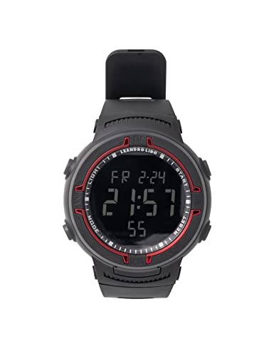 Leandro Lido Unisex Sport Uhr - Digitales 12-Bit-Display mit Stoppuhr, Alarm und Stundensignal-Funktion - Wasserdicht bis 3 ATM - Geeignet für Sport und Freizeit (Vernazza - Schwarz/Rot) von Leandro Lido