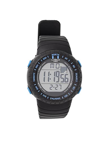 Leandro Lido Unisex Sport Uhr - Digitales 12-Bit-Display mit Stoppuhr, Alarm und Stundensignal-Funktion - Wasserdicht bis 3 ATM - Geeignet für Sport und Freizeit (Vescia - Schwarz/Blau) von Leandro Lido